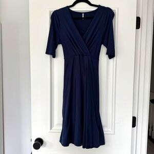 Mother Bee Maternity Knee Length Navy Blue Wrap Dress, Size Medium